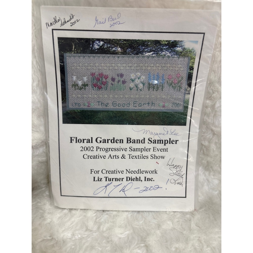 Liz Turner Diehl Floral Garden Band Sampler Pattern 2002 Signed Cross Stitch DIY